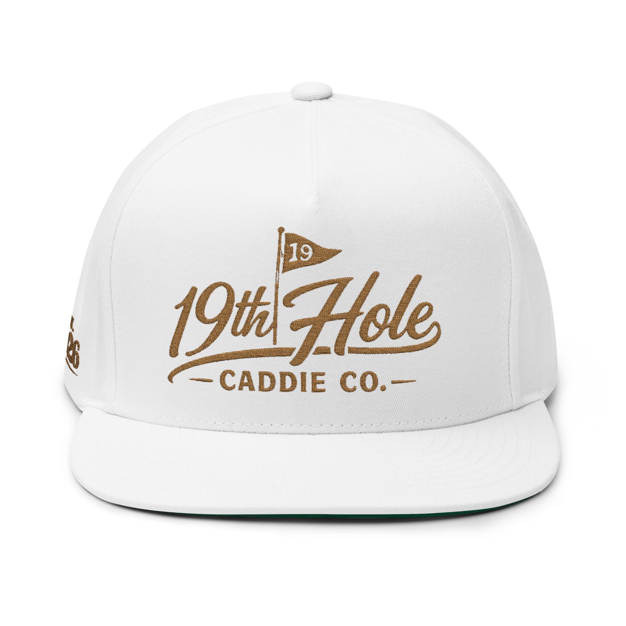 Golf Snapback Hat — "19th Hole Caddie Co." Embroidered Flat Bill Cap