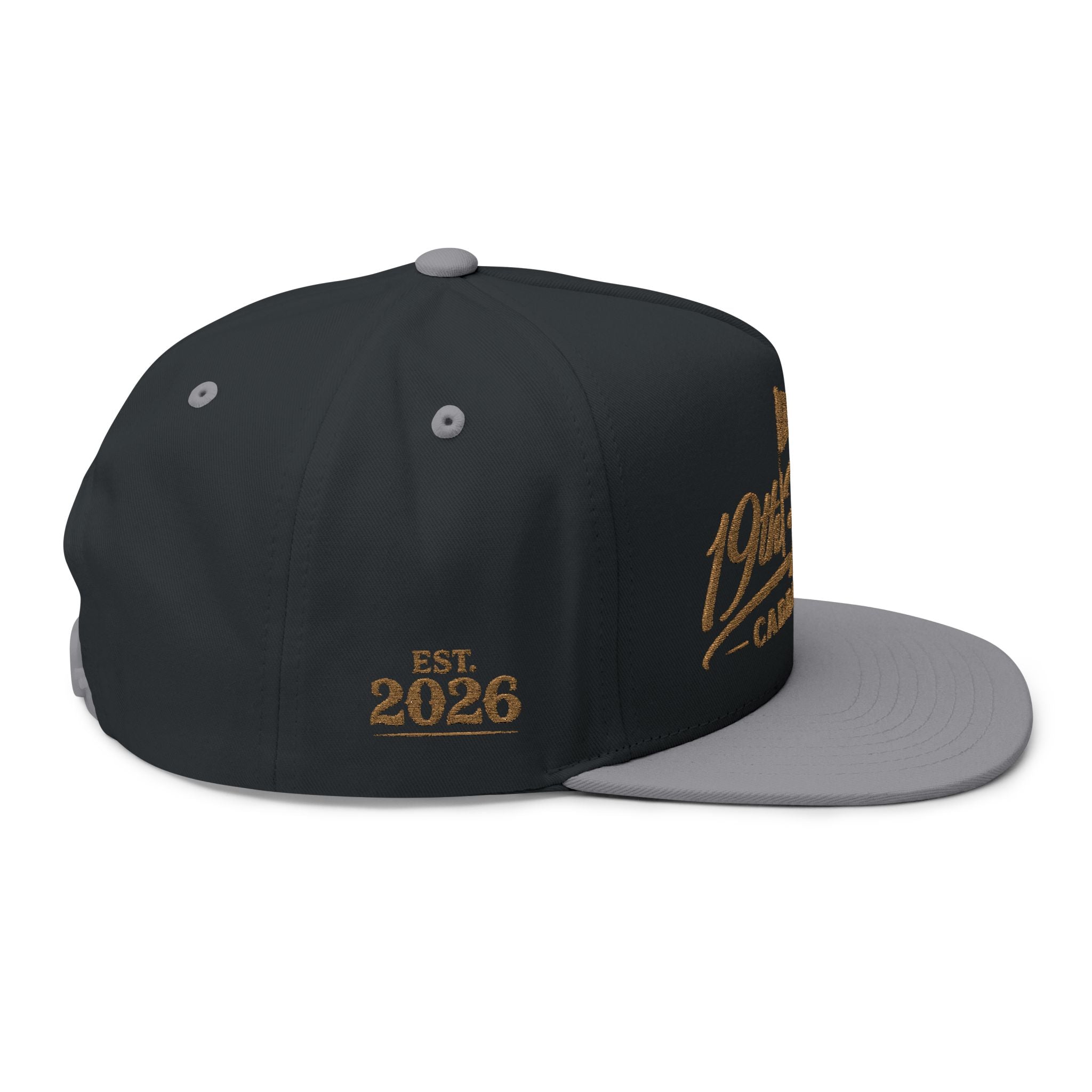 Golf Snapback Hat — "19th Hole Caddie Co." Embroidered Flat Bill Cap