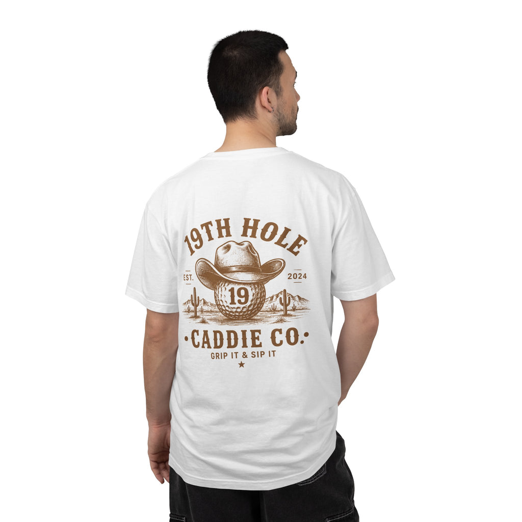 19th Hole Caddie Co. T-Shirt — Western Golf Tee (Grip It & Sip It)