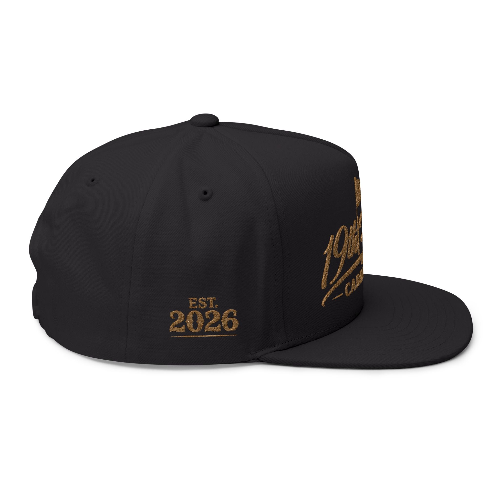 Golf Snapback Hat — "19th Hole Caddie Co." Embroidered Flat Bill Cap