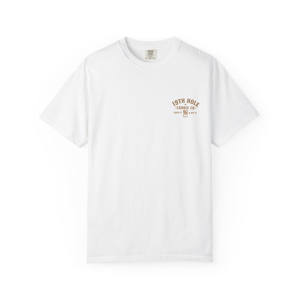 19th Hole Caddie Co. T-Shirt — Western Golf Tee (Grip It & Sip It)