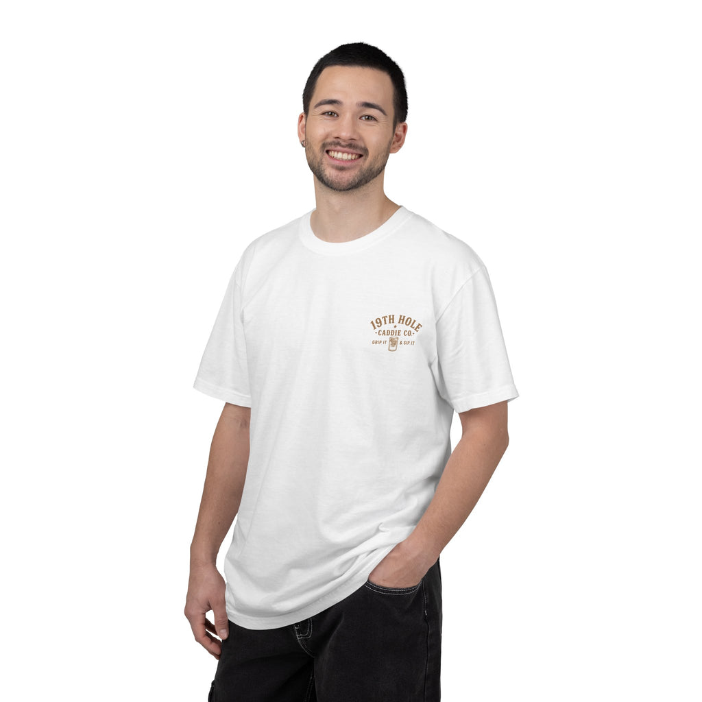 19th Hole Caddie Co. T-Shirt — Western Golf Tee (Grip It & Sip It)