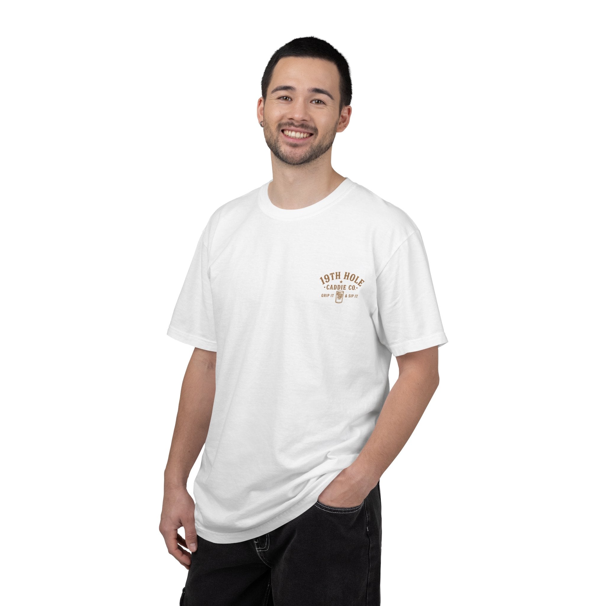 19th Hole Caddie Co. T-Shirt — Western Golf Tee (Grip It & Sip It)