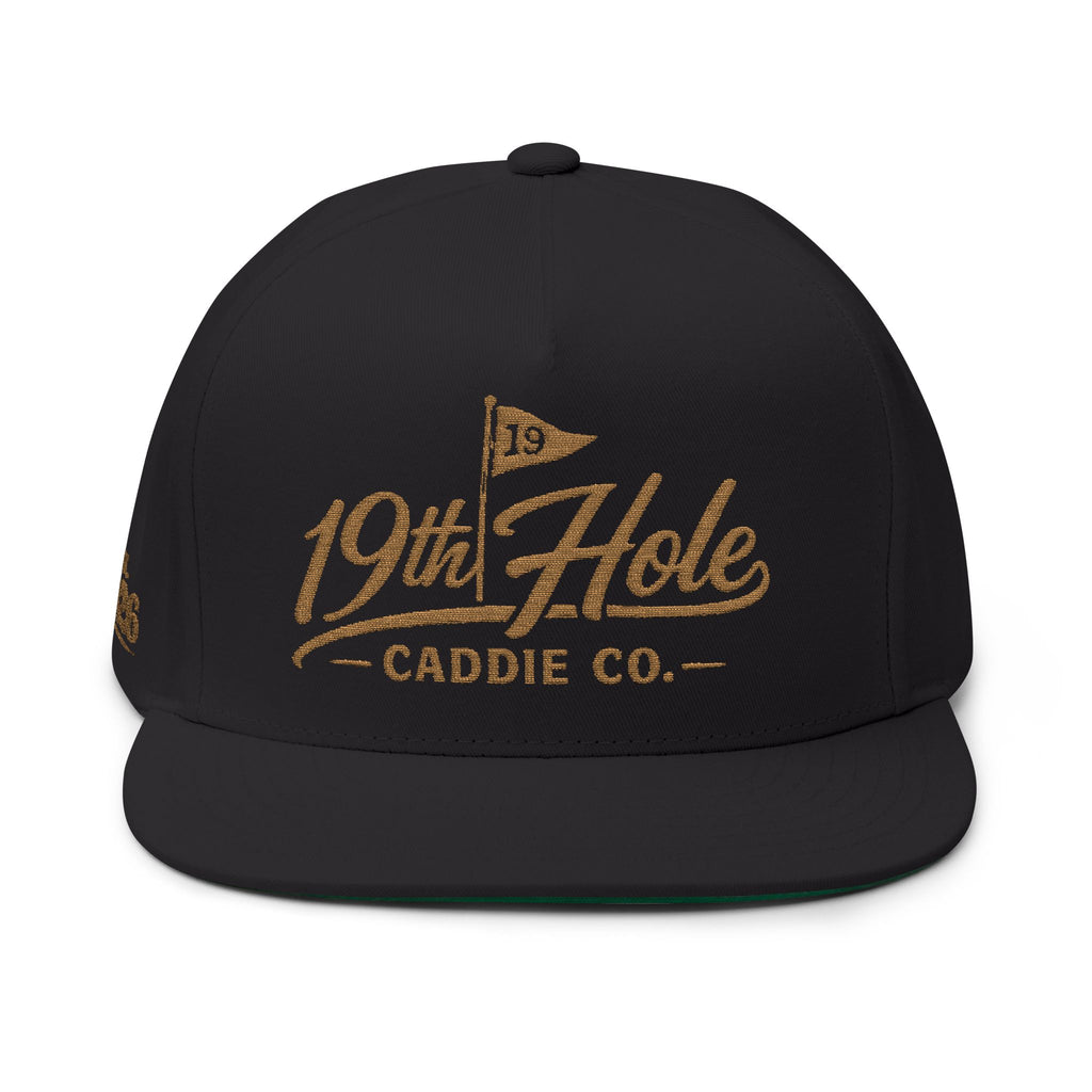 Golf Snapback Hat — "19th Hole Caddie Co." Embroidered Flat Bill Cap