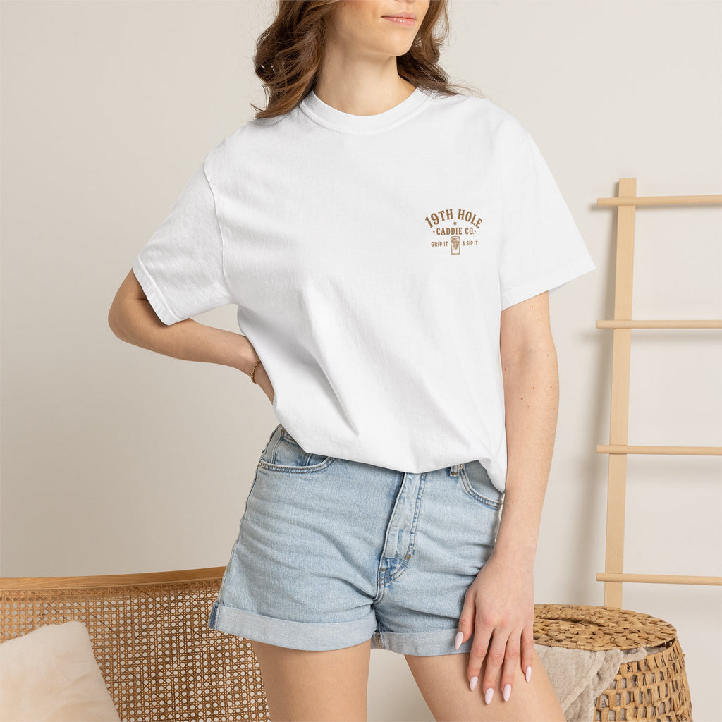 19th Hole Caddie Co. T-Shirt — Western Golf Tee (Grip It & Sip It)
