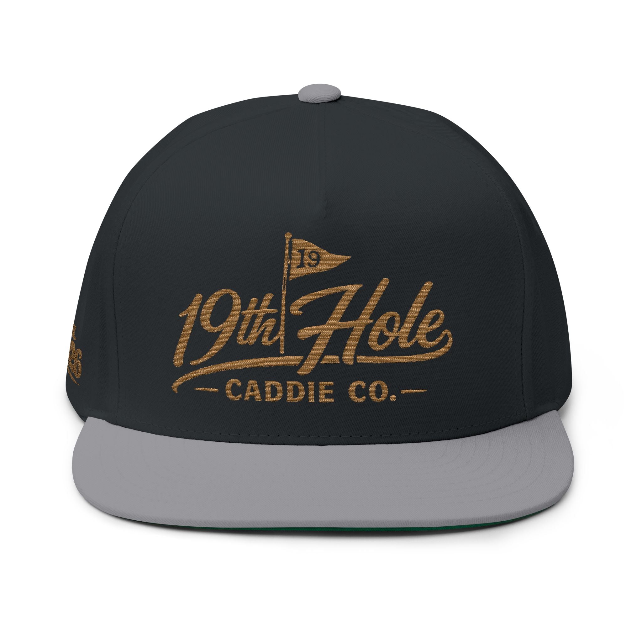 Golf Snapback Hat — "19th Hole Caddie Co." Embroidered Flat Bill Cap