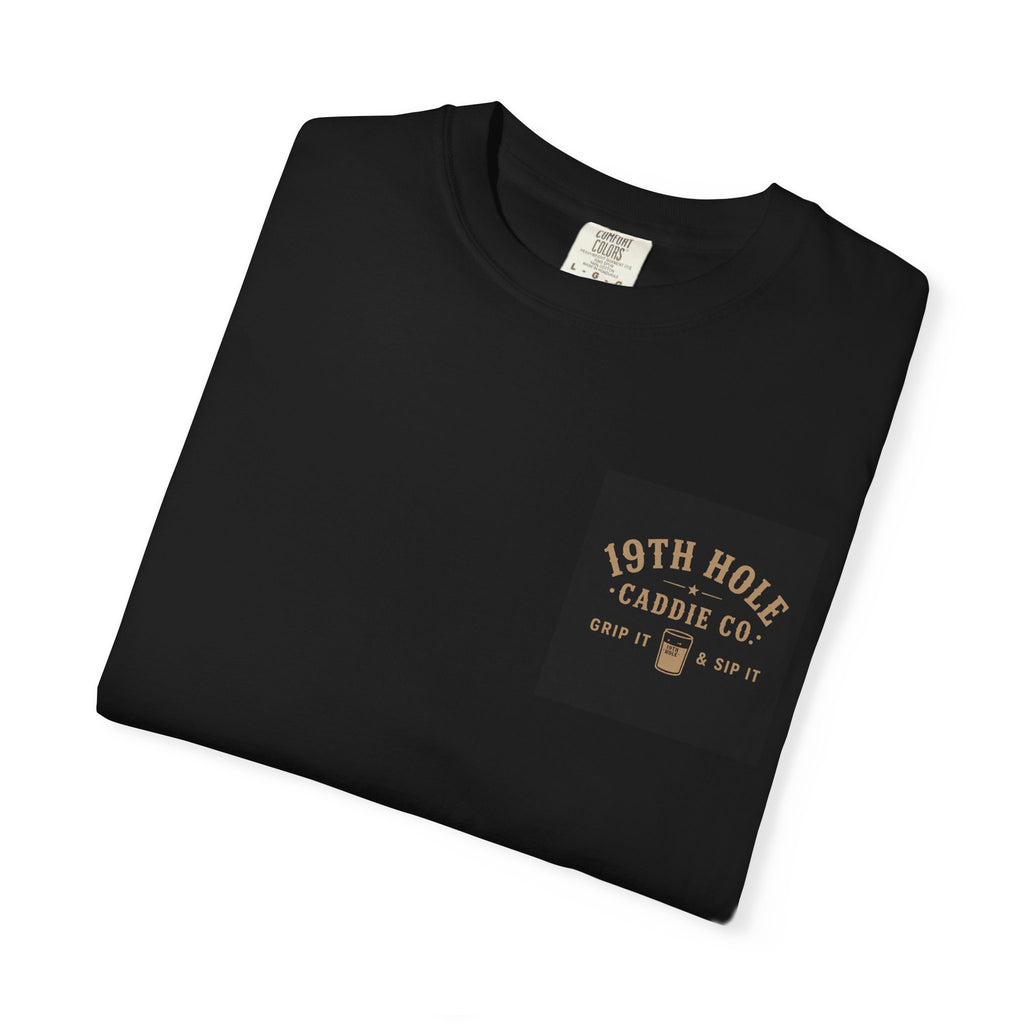 19th Hole Caddie Co. T-Shirt — Golf Retro Western Pocket & Back Logo