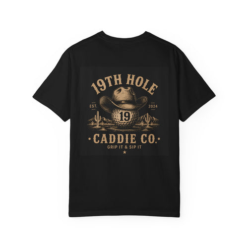 19th Hole Caddie Co. T-Shirt — Golf Retro Western Pocket & Back Logo